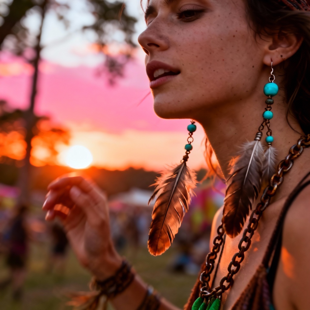 AI boho feather chain dangle earrings