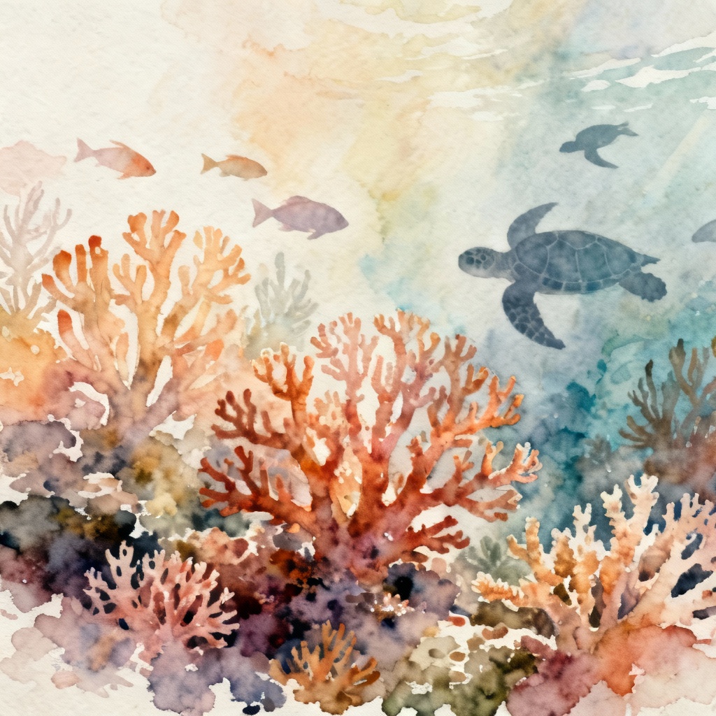 AI watercolor painting of a coral garden
