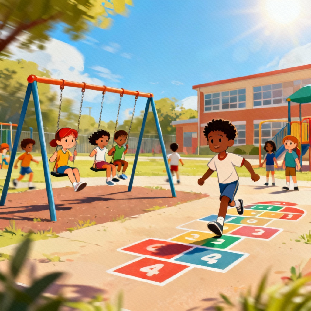 AI playground scene with schoolchildren at recess