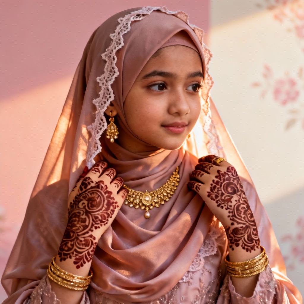 AI South Asian modest bridal portrait with dupatta hijab