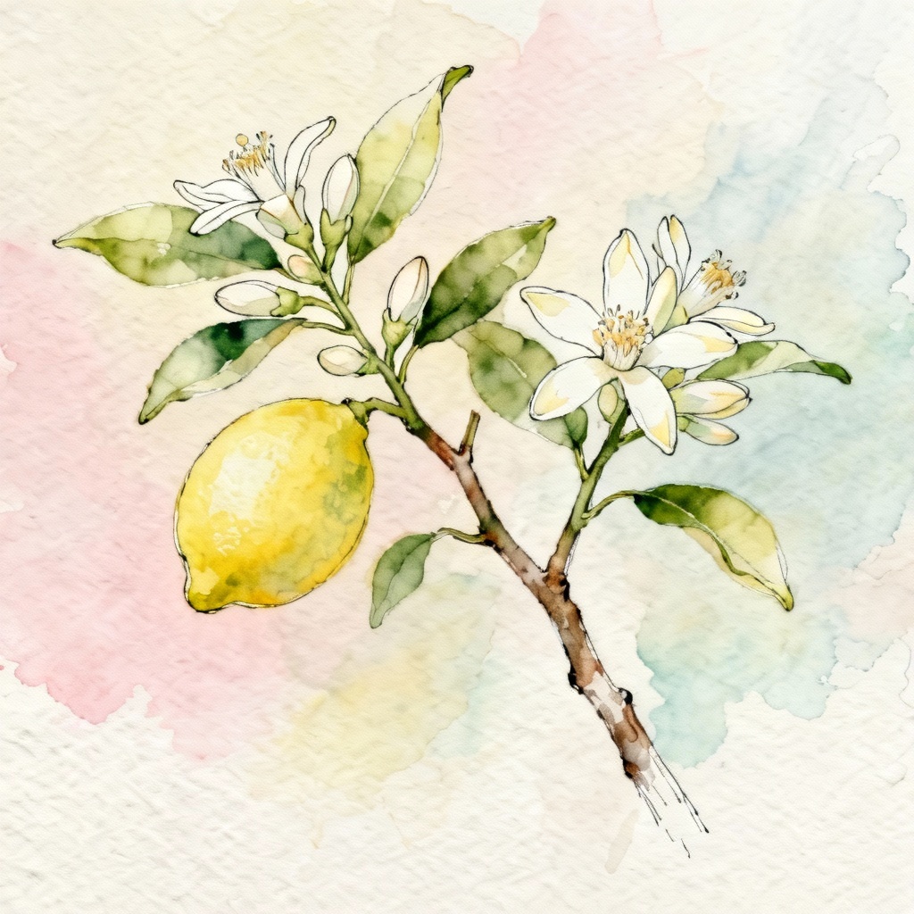 AI watercolor lemon branch illustration
