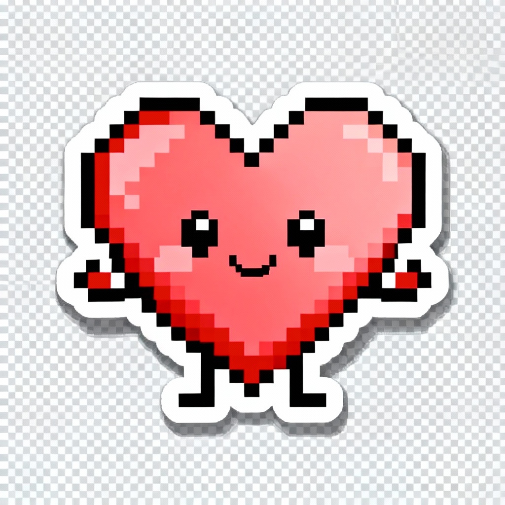 Pixel heart chat emote sticker with happy face