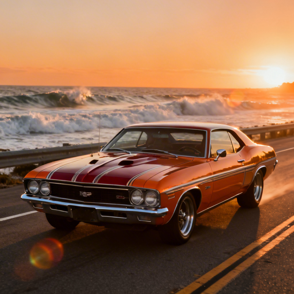 AI Classic Muscle Car At Sunset
