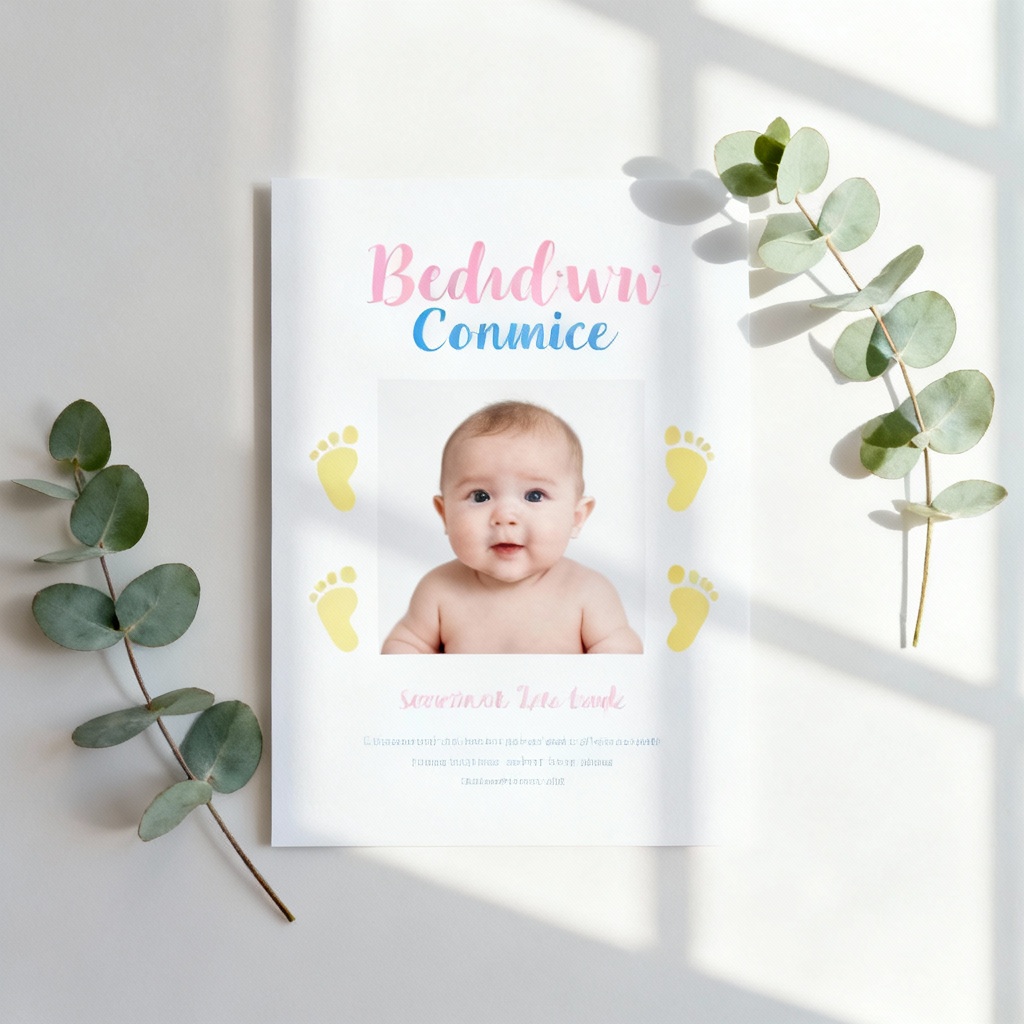 AI newborn announcement card mockup with pastel design