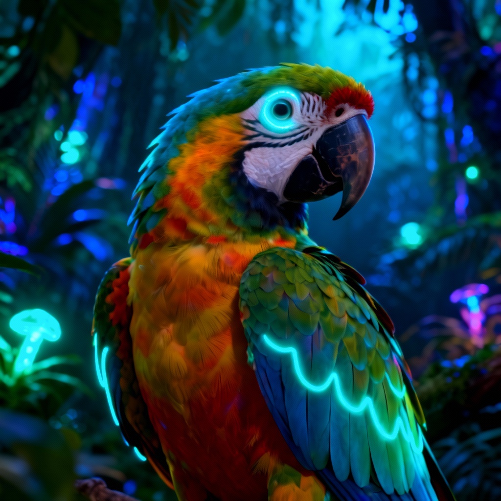 AI Navi pet filter parrot with glowing feather accents