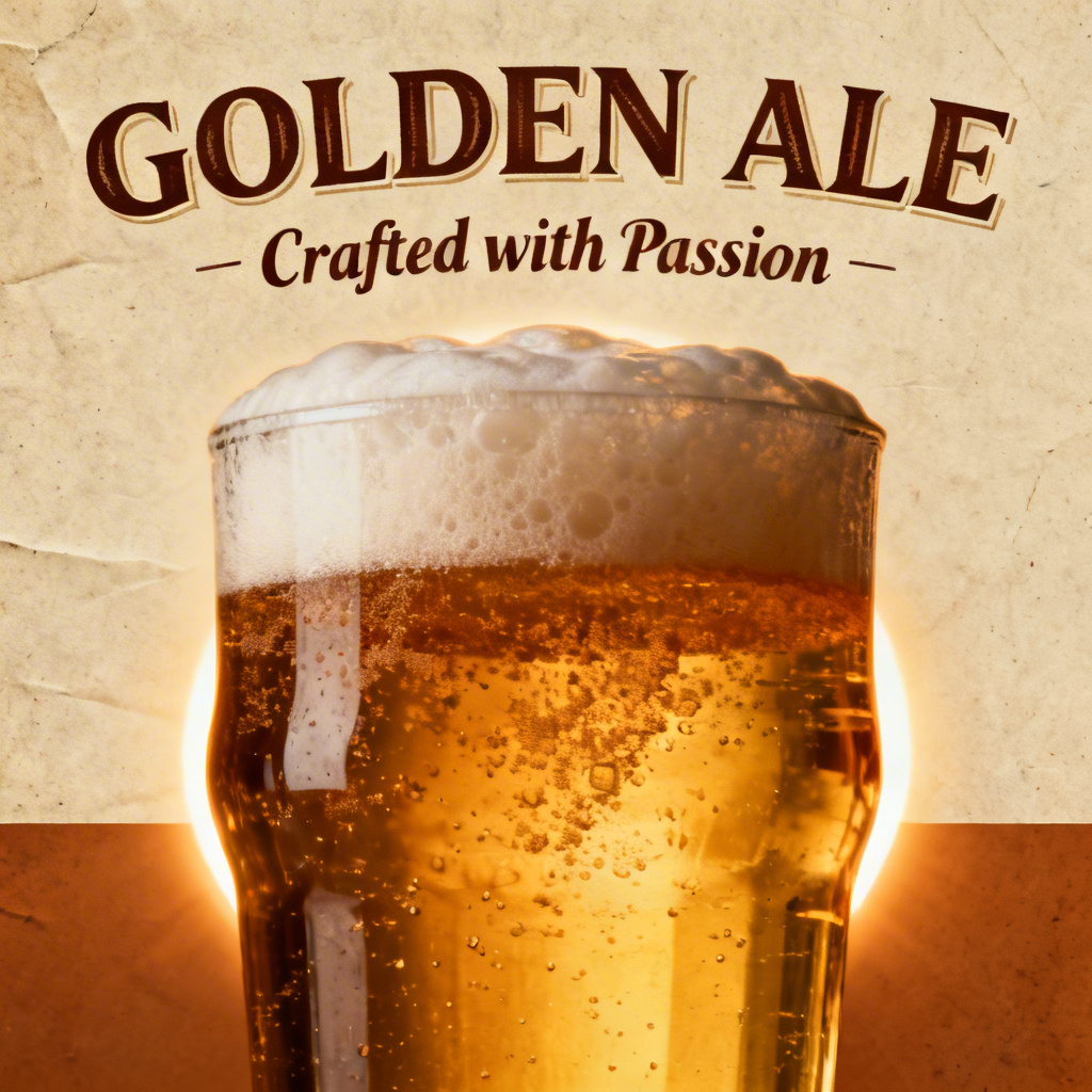 AI poster of beer with glowing pint and bold vintage typography