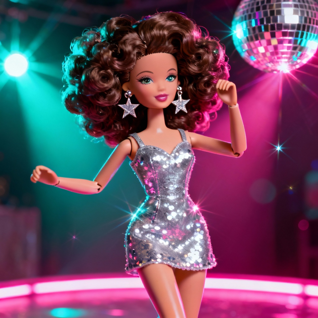AI Barbie-style retro disco glitter doll