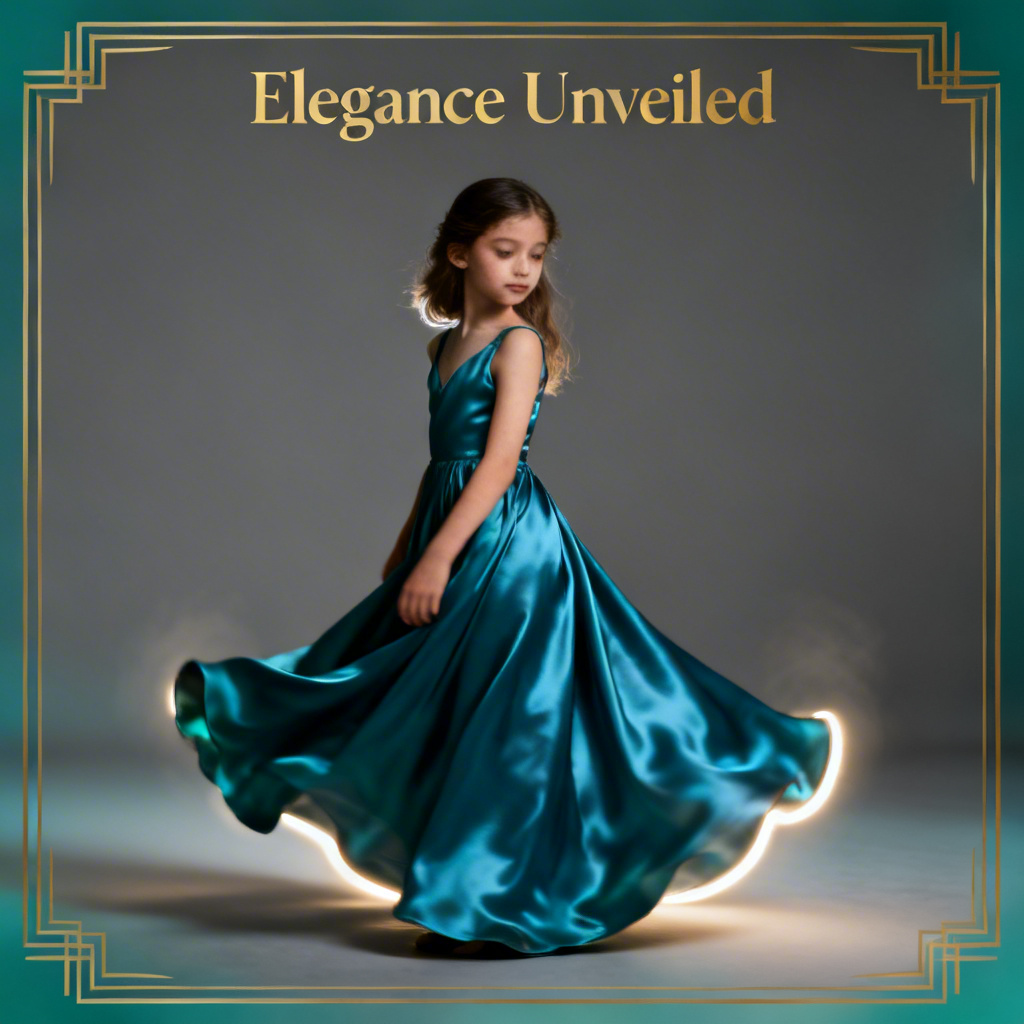 AI poster girl in an elegant satin evening dress with cinematic lighting