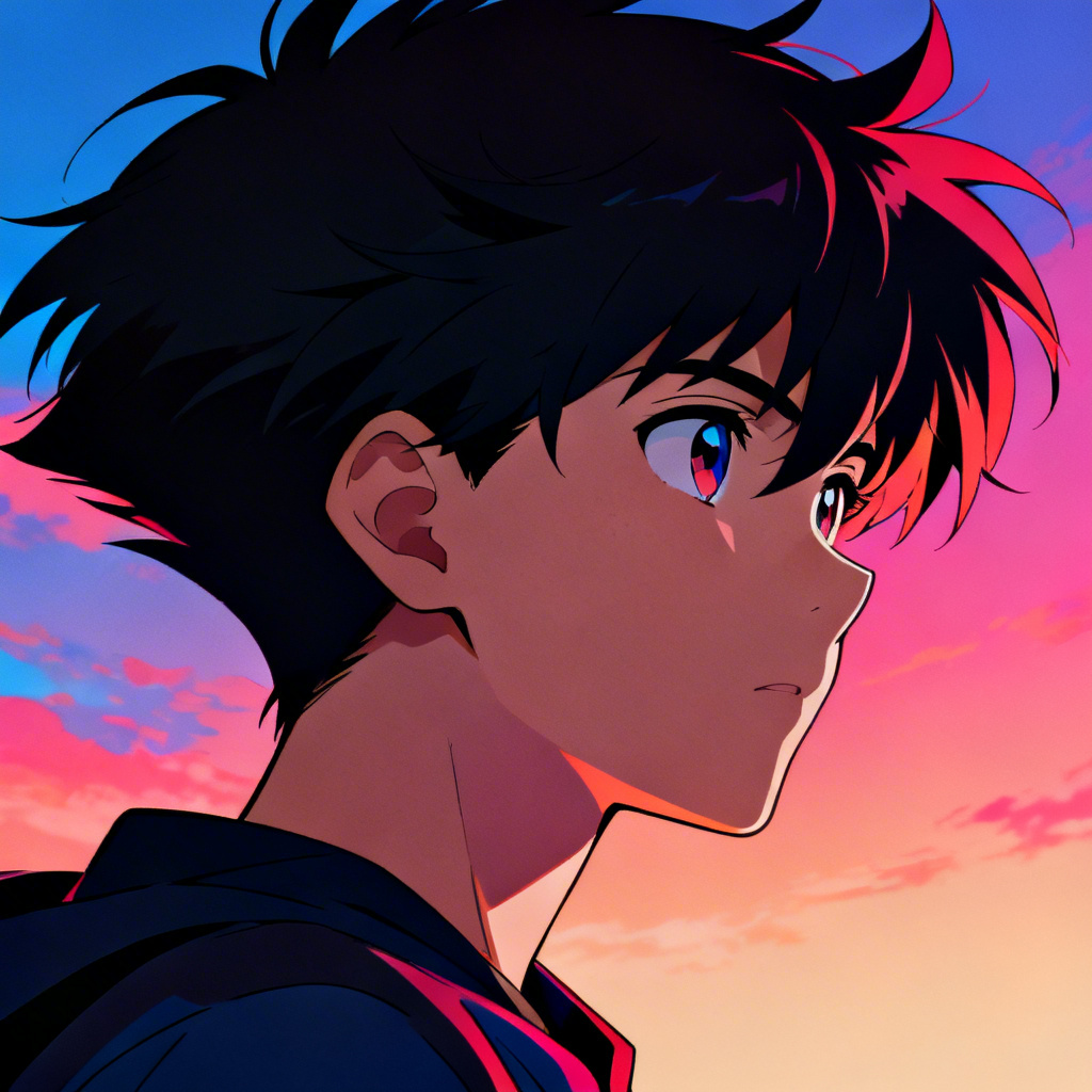Anime side face profile with dramatic hair silhouette