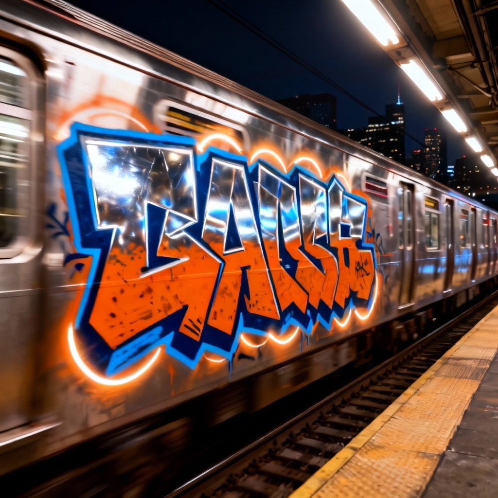 AI wildstyle chrome graffiti on a subway train