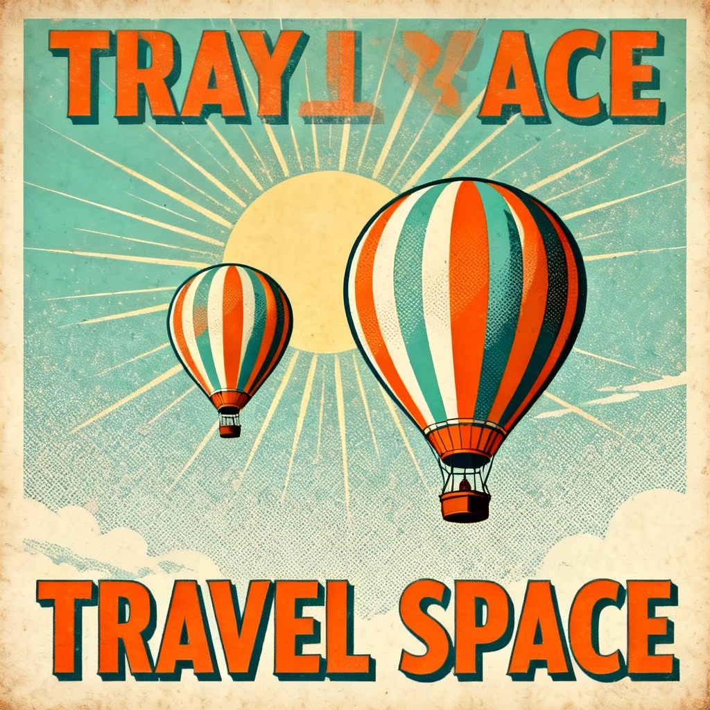 Vintage travel poster style hot air balloon background