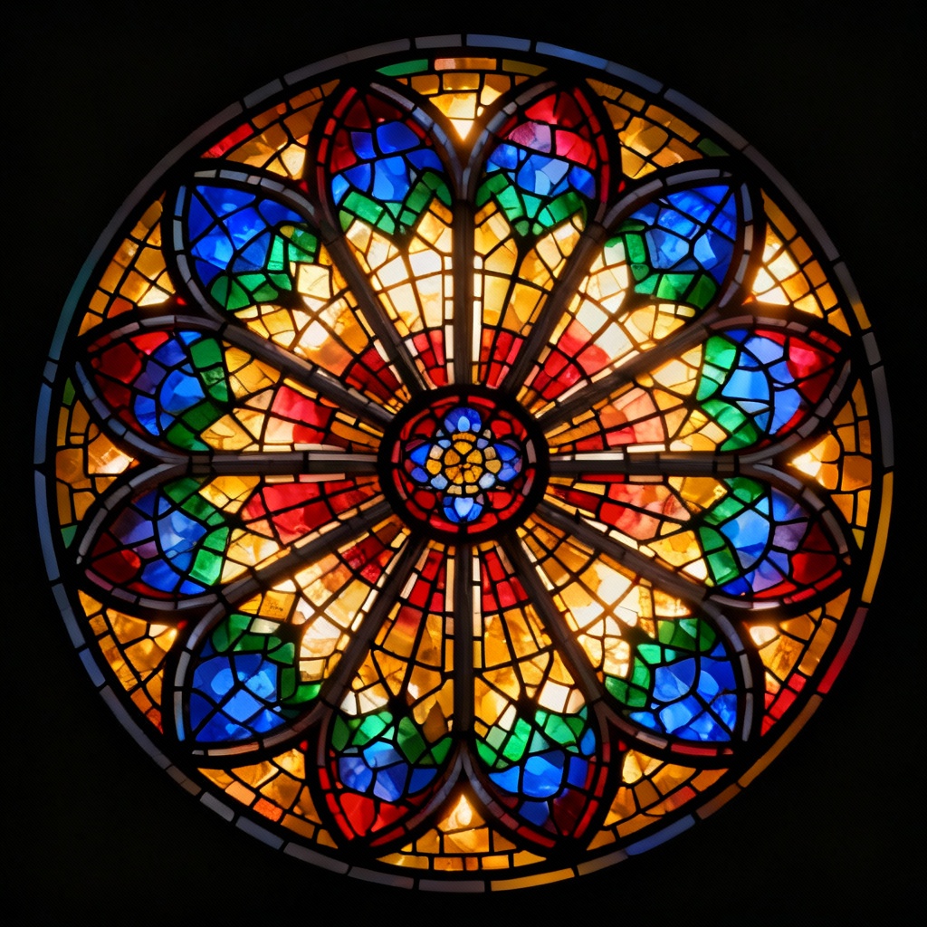 AI Cathedral Rose Window Stained Glass Design