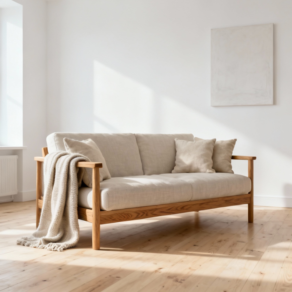 AI Scandinavian Oak Frame Sofa