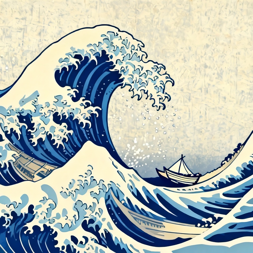 AI Hokusai style surf wave illustration