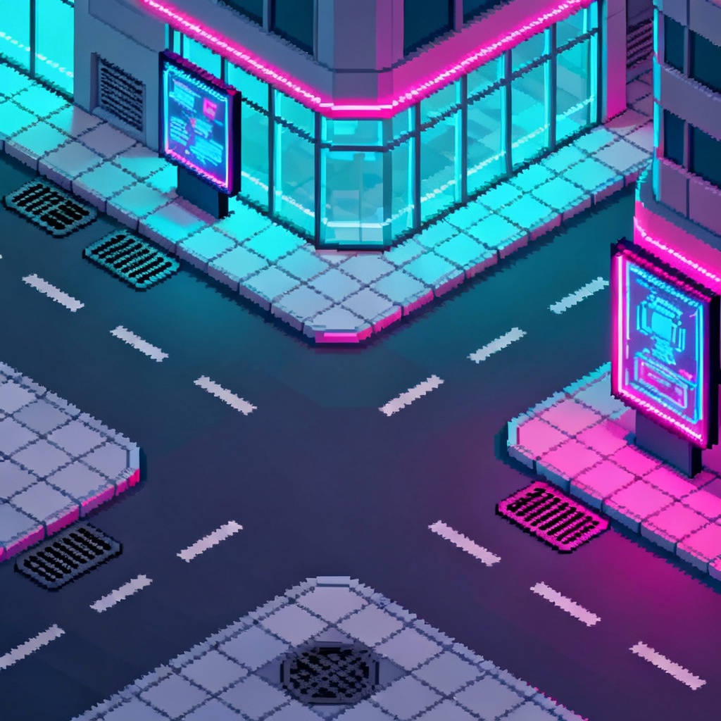 AI isometric cyber city tileset
