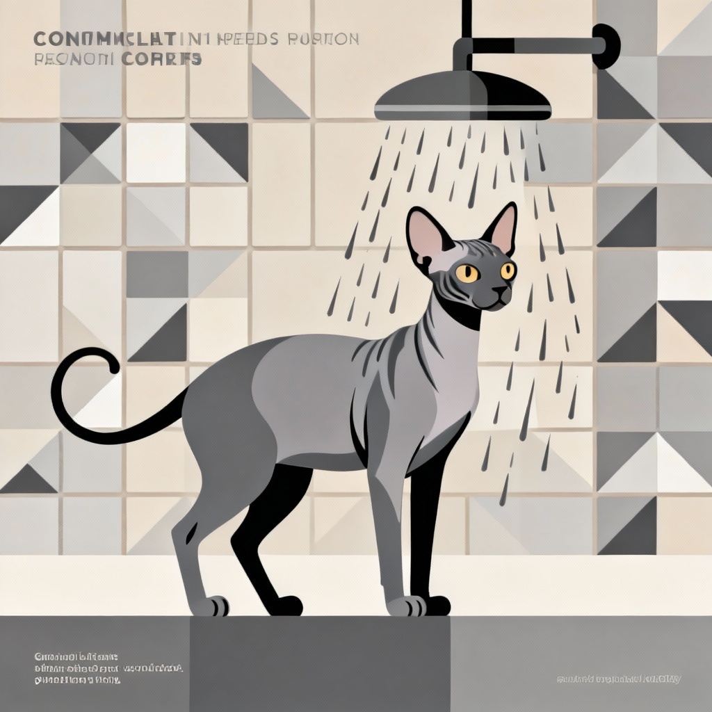 Minimal flat poster of sphynx cat in shower