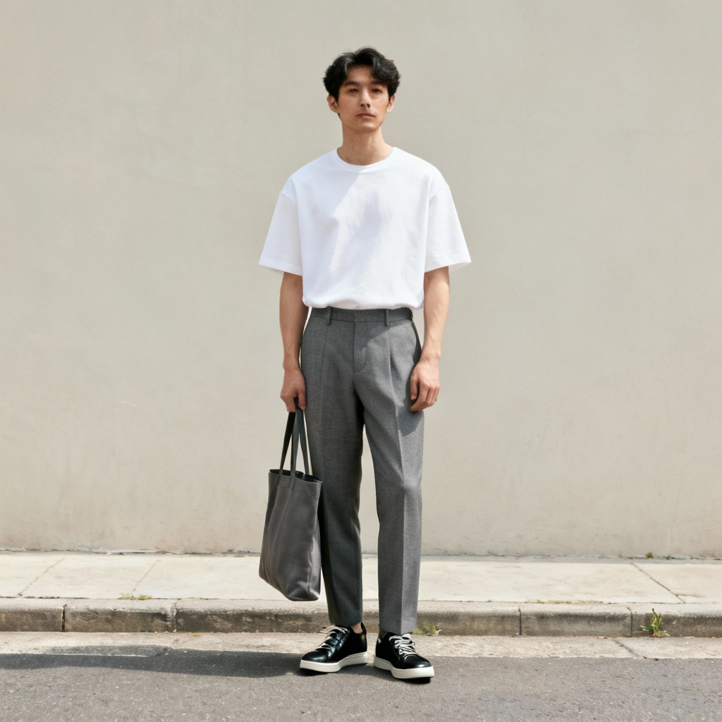 AI minimal normcore street style with clean silhouette
