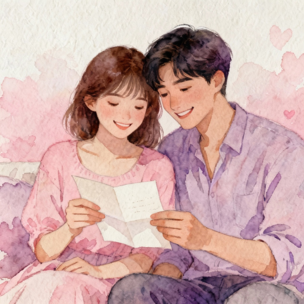 AI watercolor Valentine couple artwork