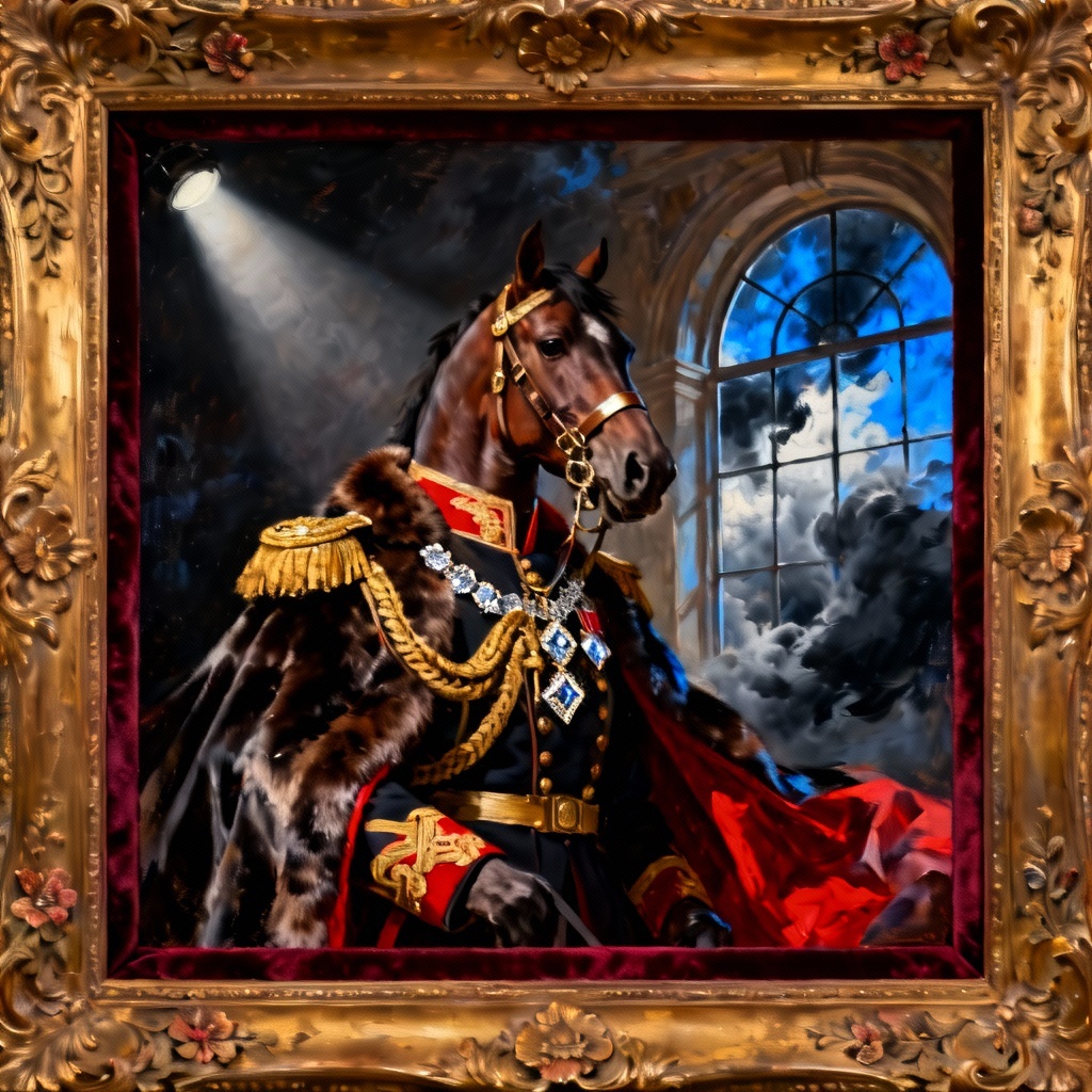 AI royal horse portrait in ceremonial military attire