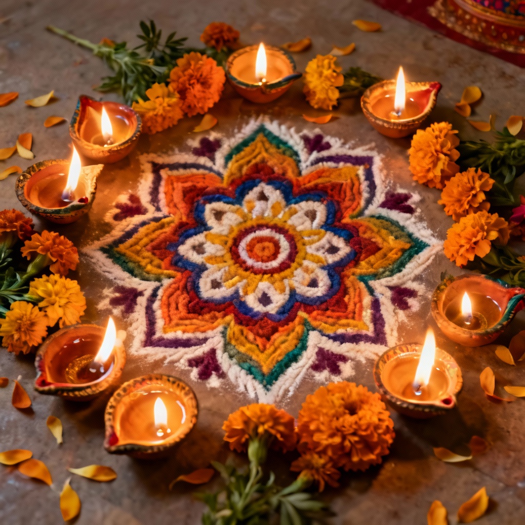 AI festival lamps rangoli spiritual art