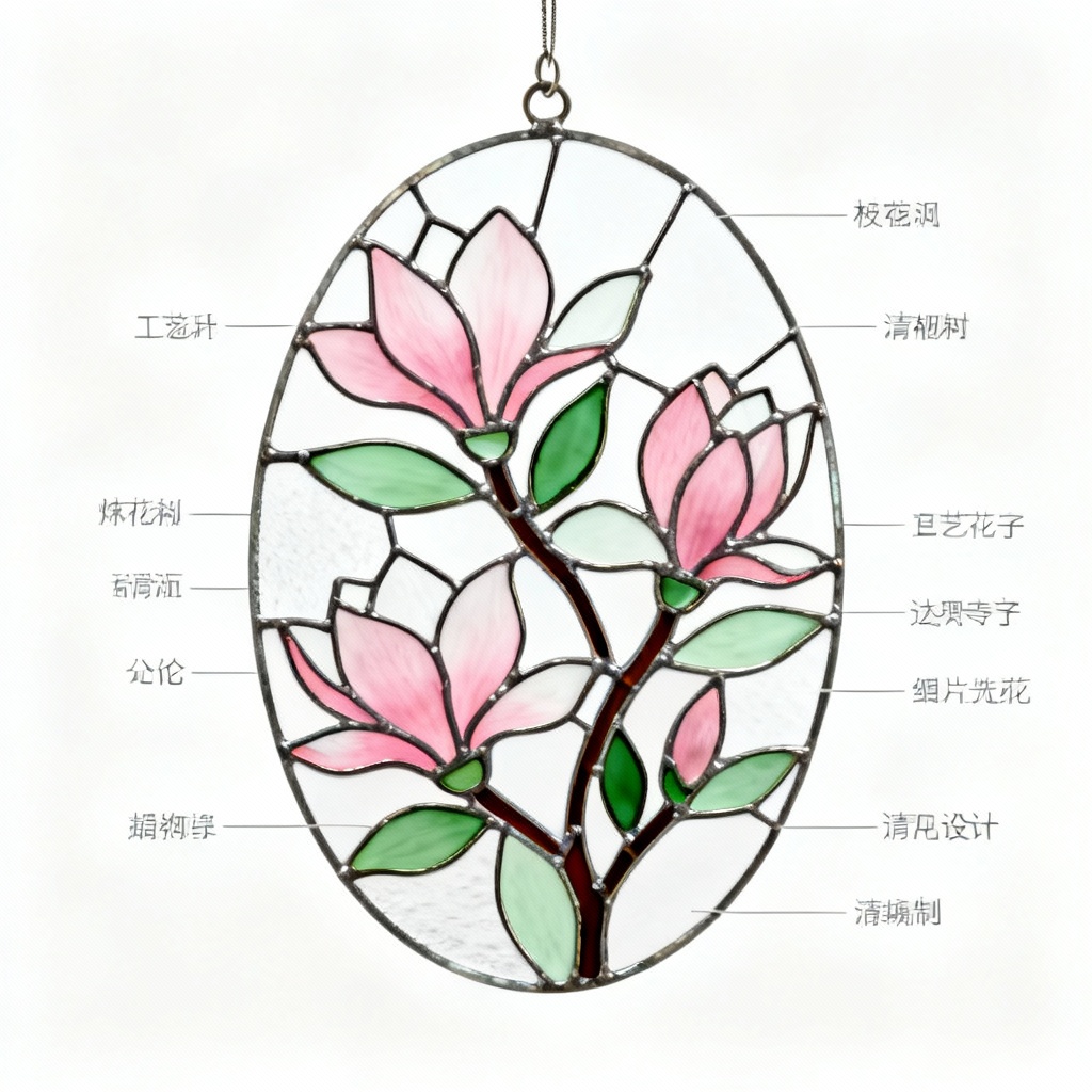 AI floral oval suncatcher stained glass pattern