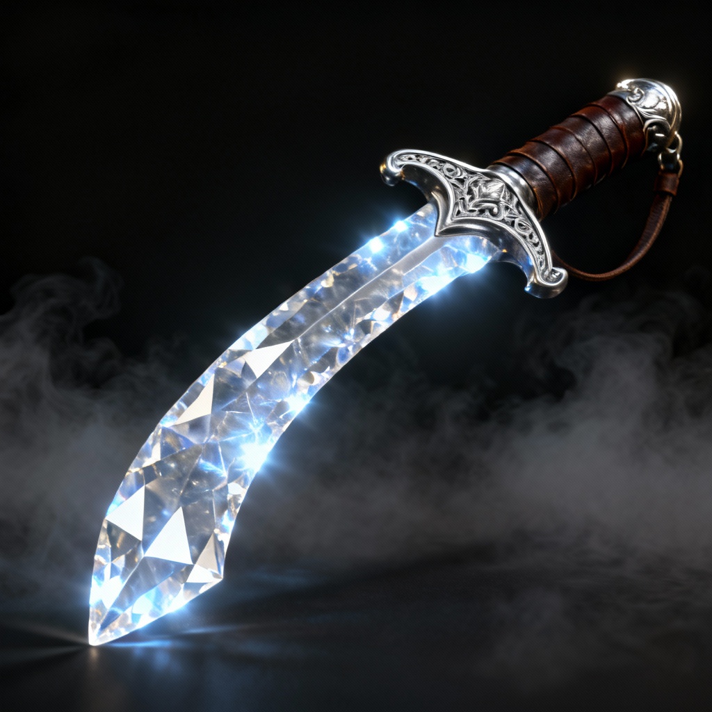AI generated crystal arcblade with glowing core and ornate guard