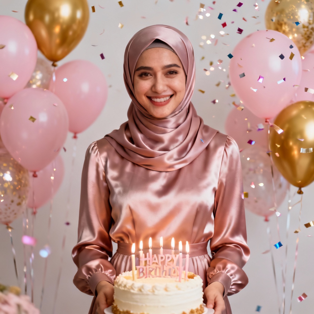 AI Hijab Birthday Portrait with Balloons