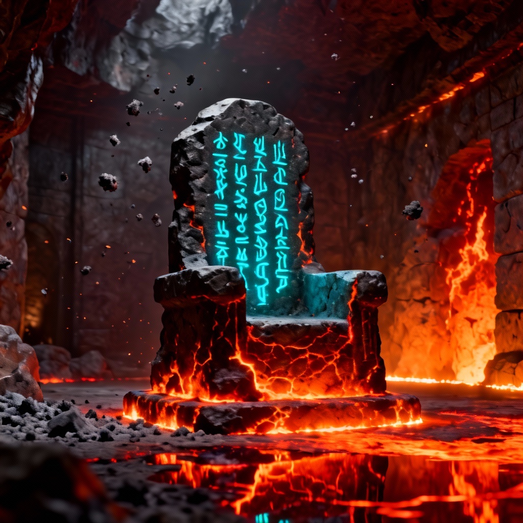 AI stone rune throne with lava light
