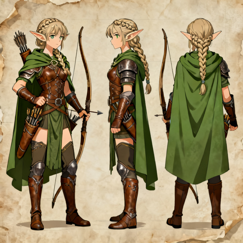 AI full-body elf OC character sheet