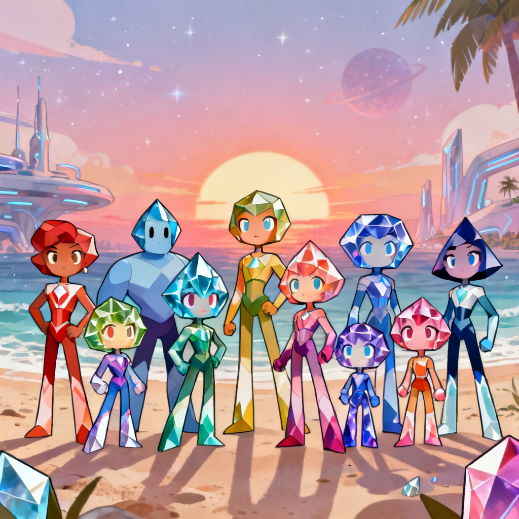 Steven Universe OC maker preview featuring diverse gemsonas in a heroic group pose
