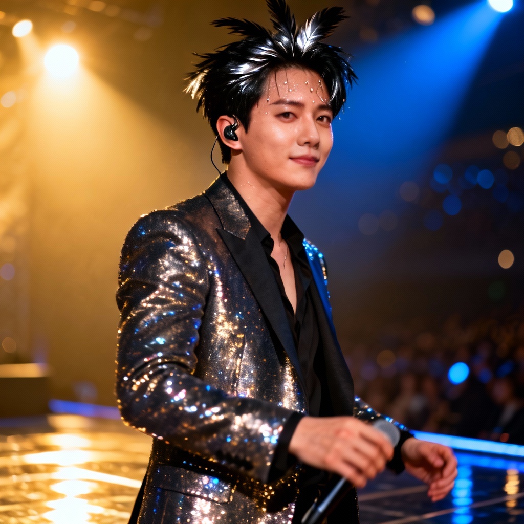 AI K-pop idol stage portrait of Korean male