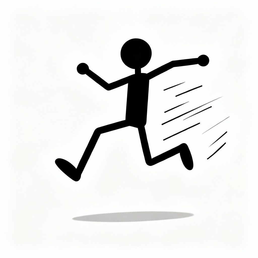 AI stick figure jumping pose line art on white background