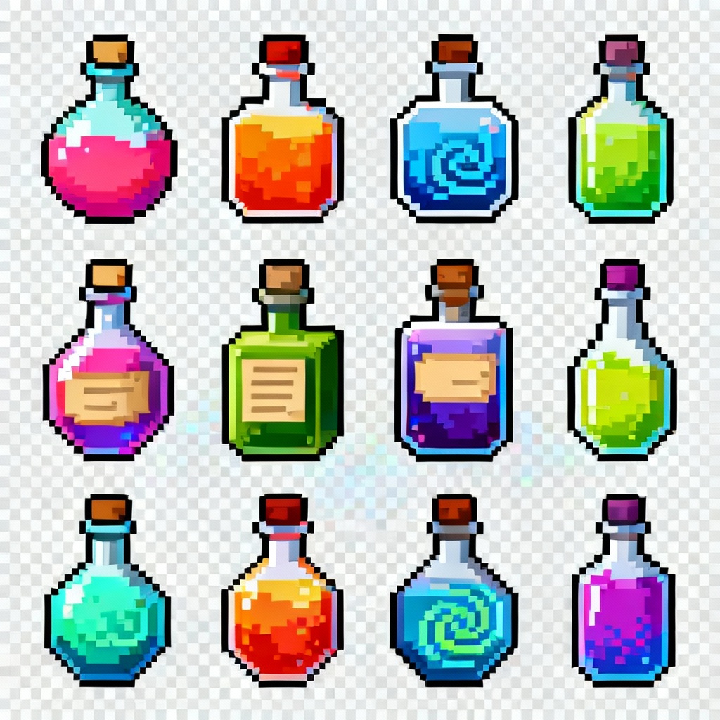 AI pixel art potion sprites
