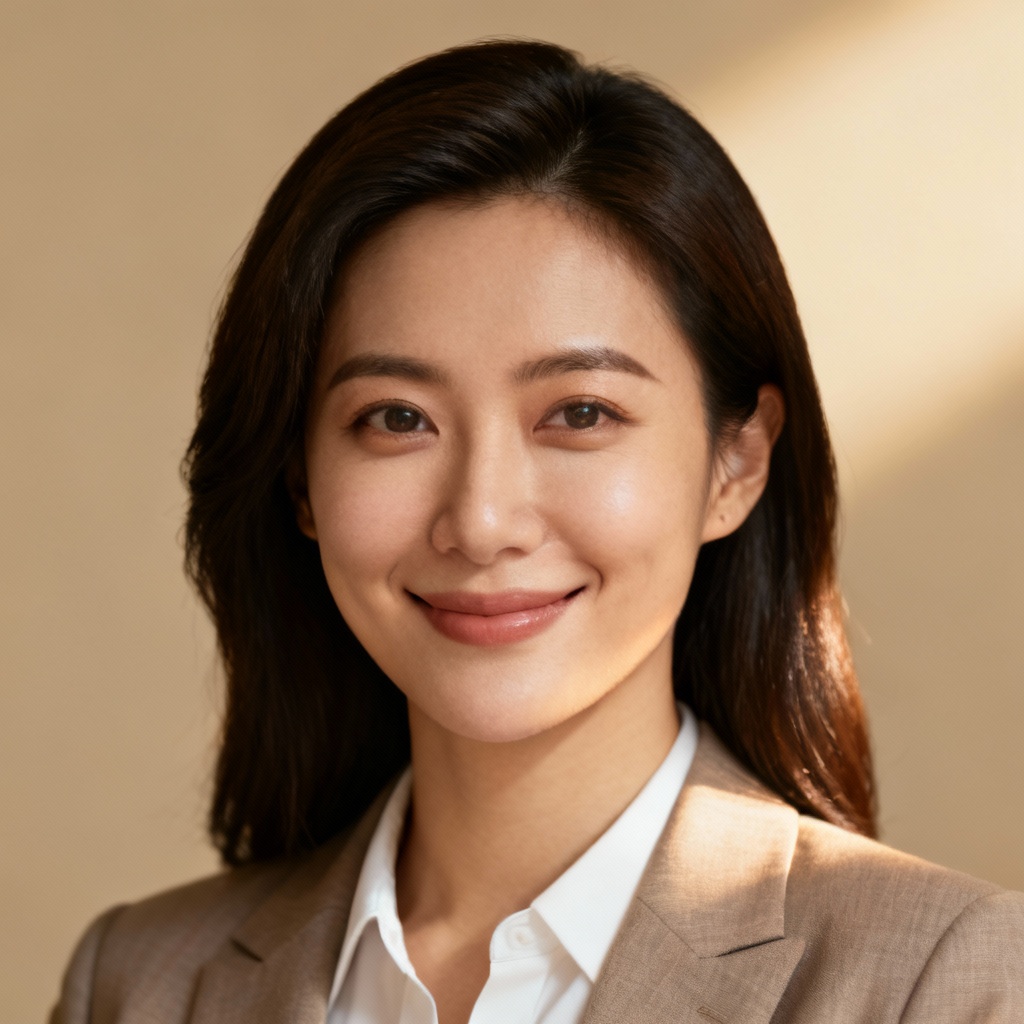 AI Marketing Manager Headshot With Warm Beige Background