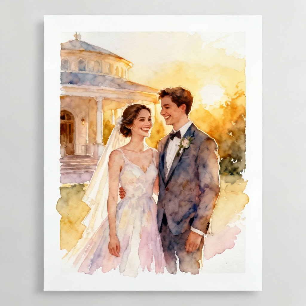 AI Watercolor Couple Portrait Wedding Gift