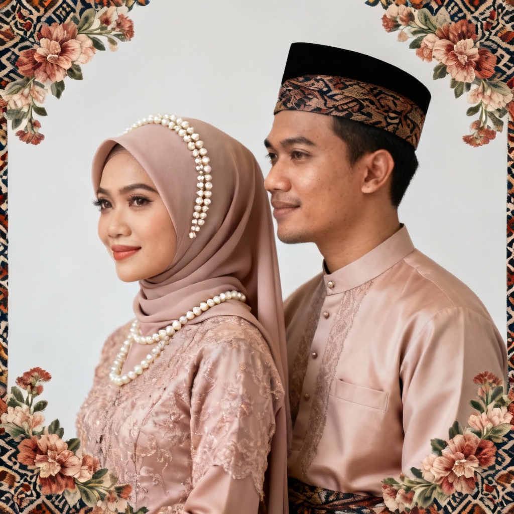 AI Malay hijab couple in baju kurung and baju melayu