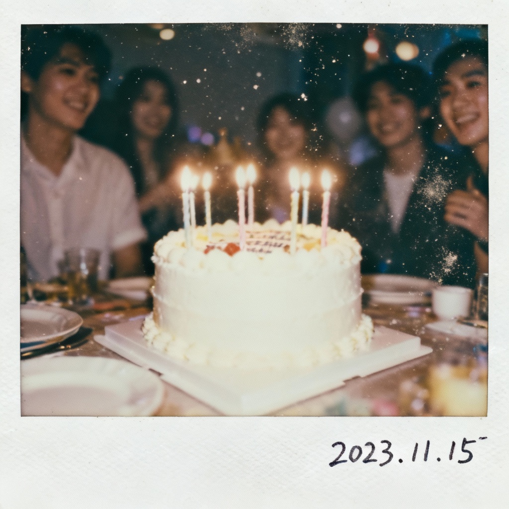 AI nostalgic instant camera birthday photo with white border