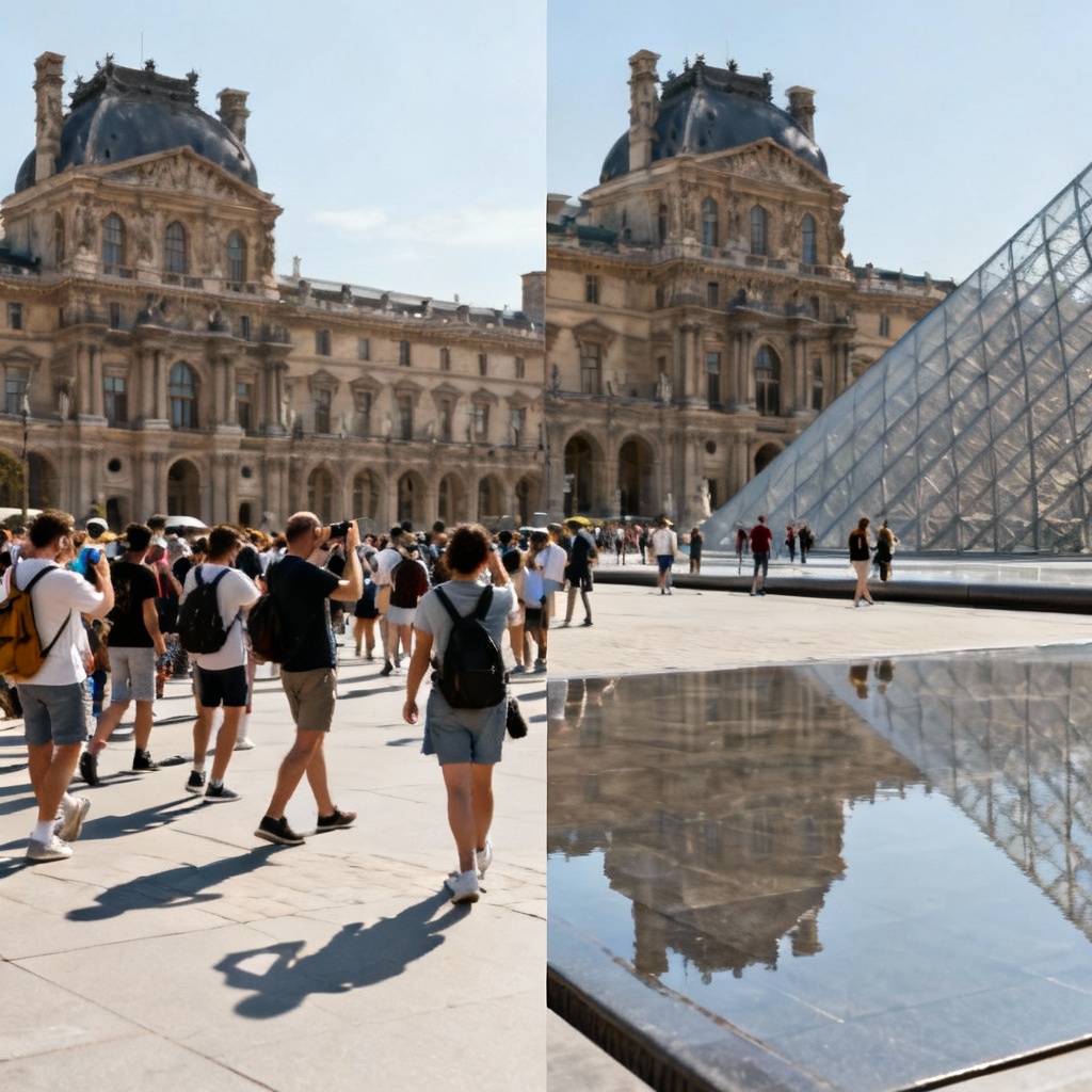 AI erase generator removing tourists from a landmark photo, clean background