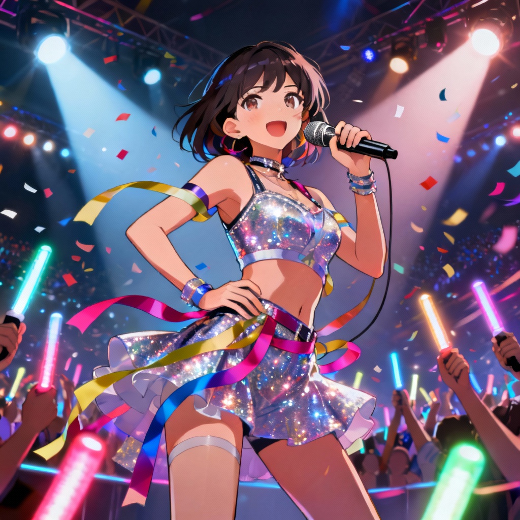 Pop idol anime girlfriend performing on stage
