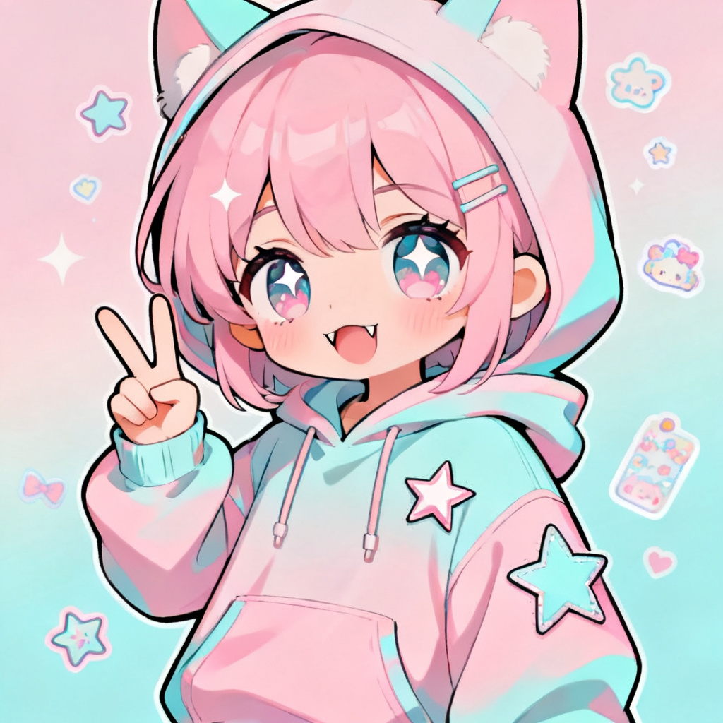 Chibi anime original character with oversized hoodie