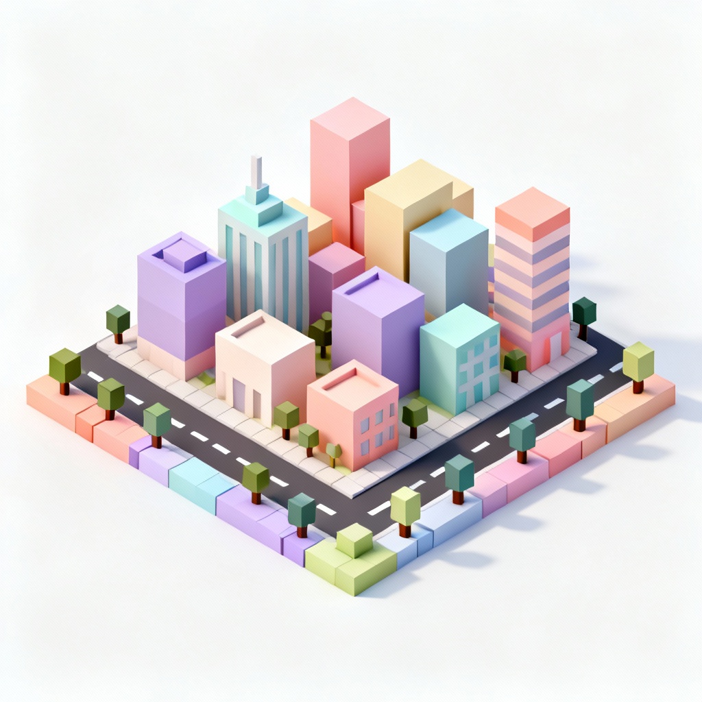 AI isometric block city in pastel colors