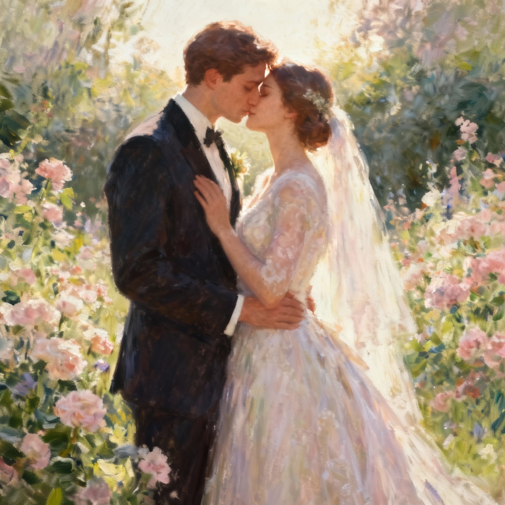 AI wedding couple portrait in a flower garden