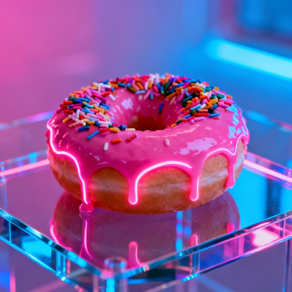 Neon-lit donut with vibrant glaze for social media