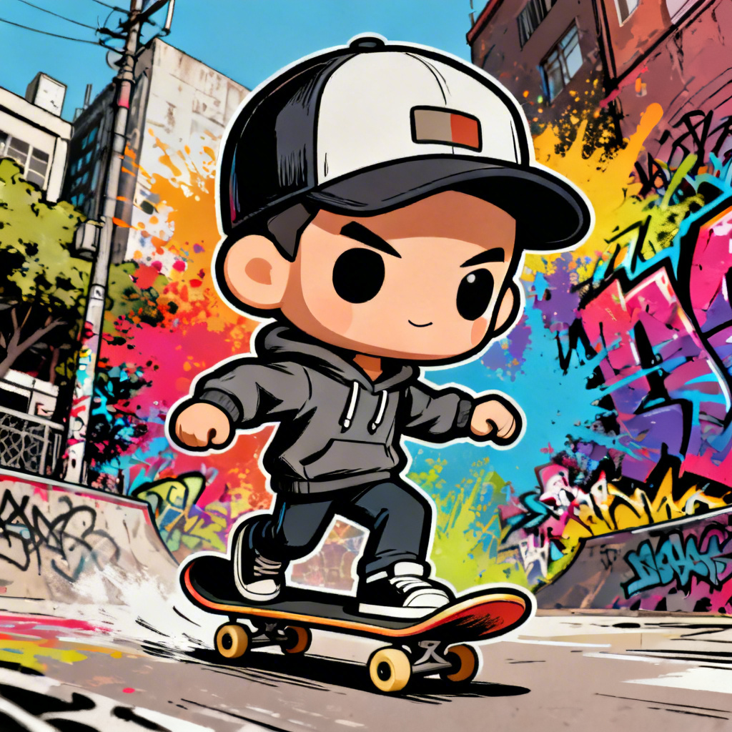 AI big head bobblehead skater cartoon