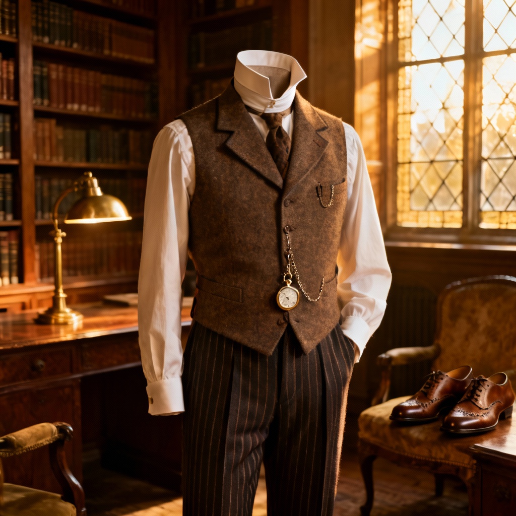 AI Edwardian waistcoat and pinstripe trousers classic look
