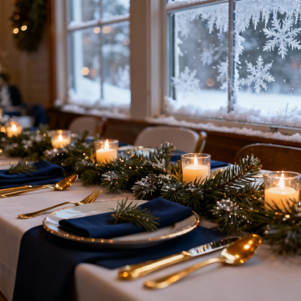 AI winter indoor wedding reception with candles