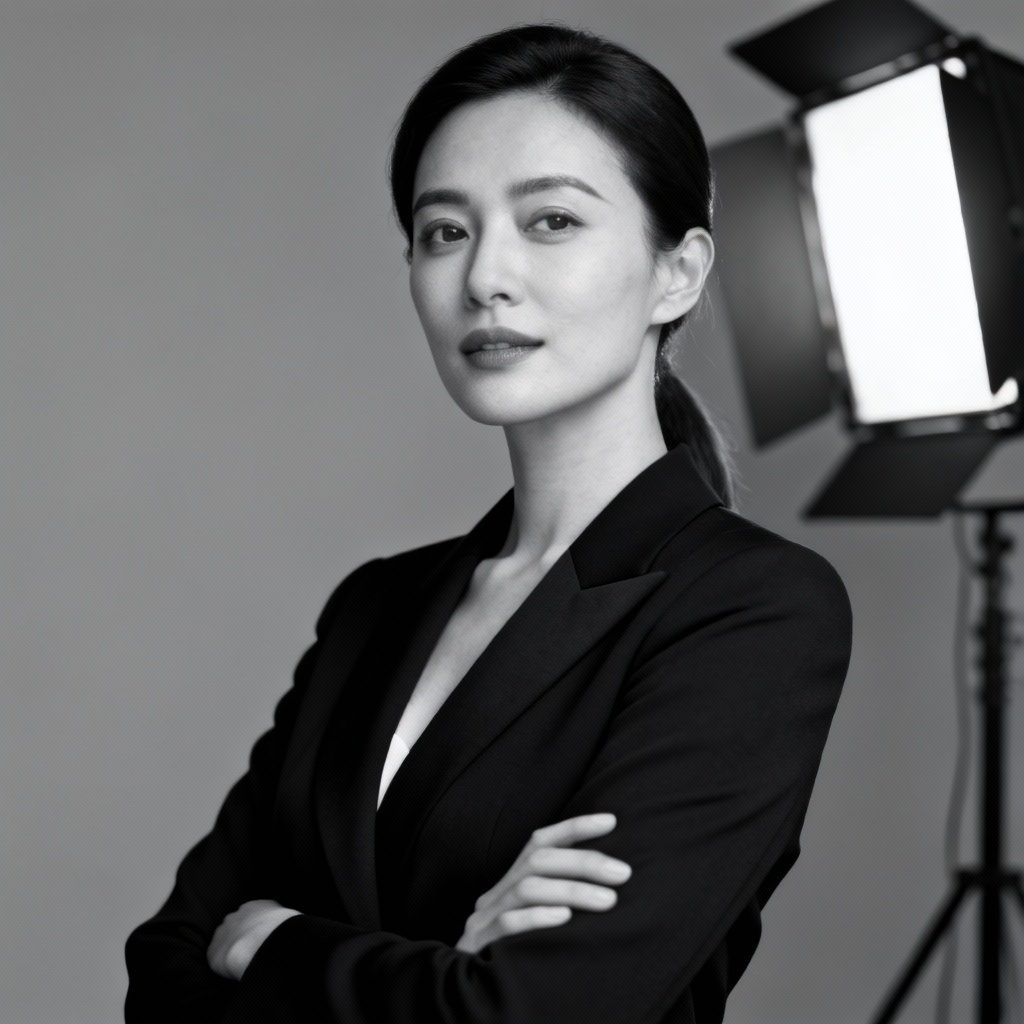 AI minimalist professional woman headshot on gray background