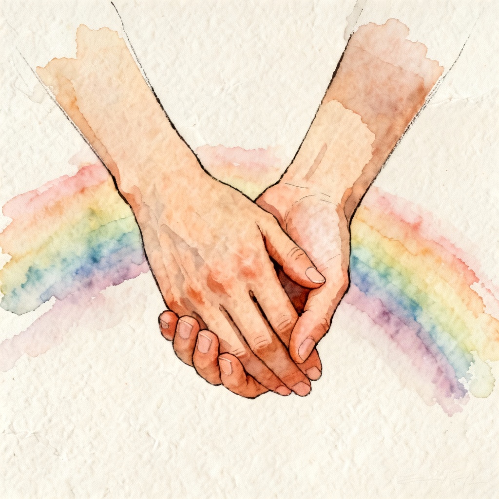 Watercolor hands with rainbow gradient