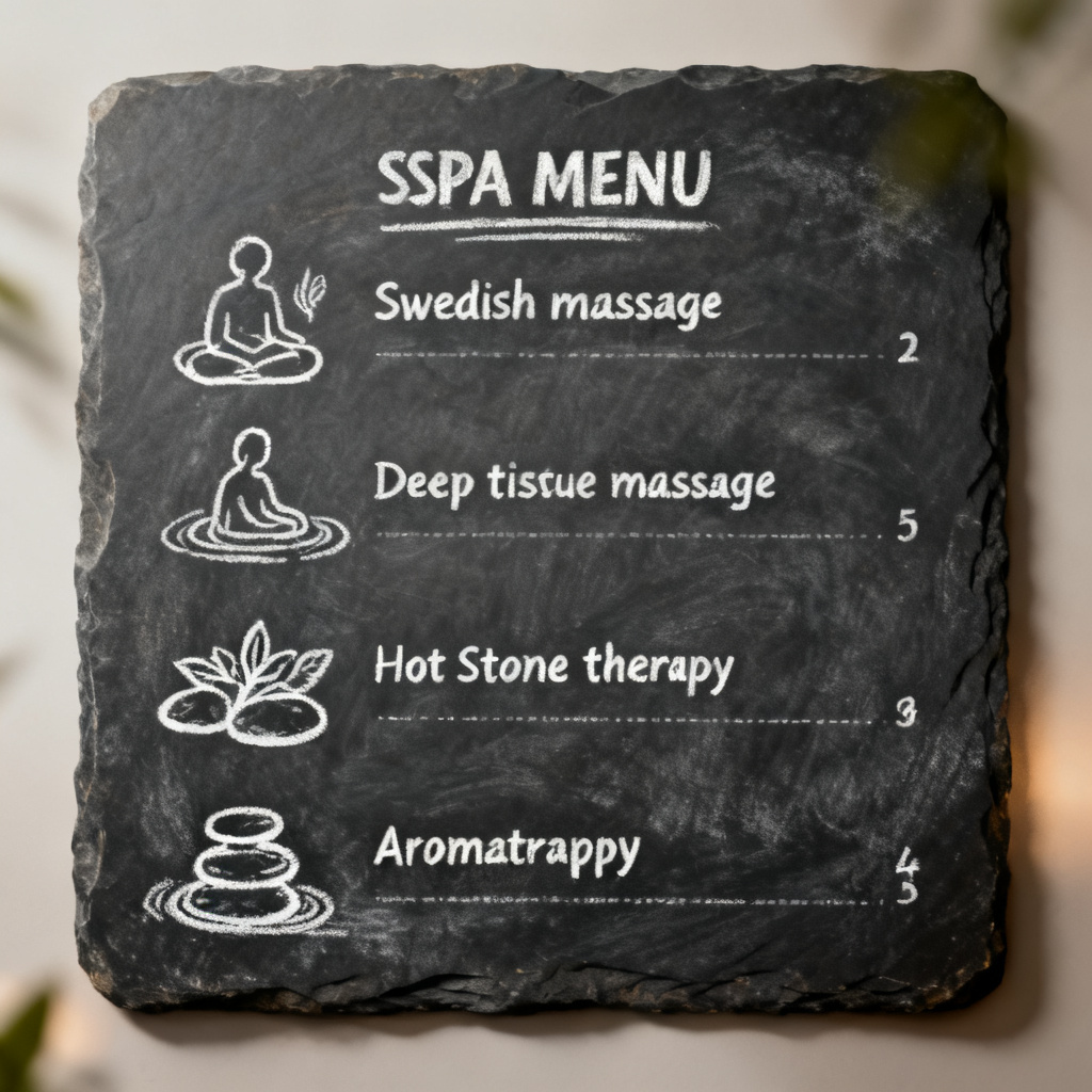 AI spa massage menu board design aesthetic