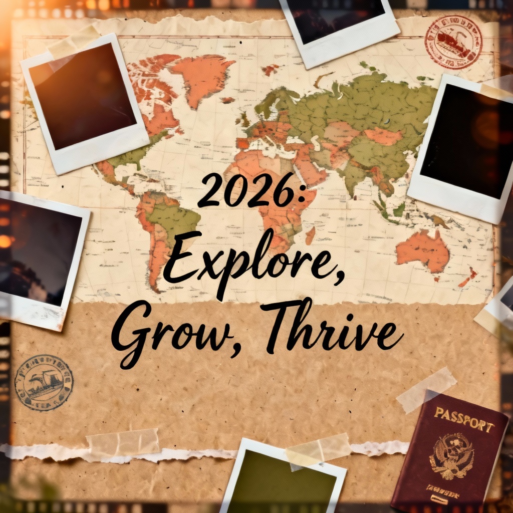 AI 2026 travel themed vision card with map collage